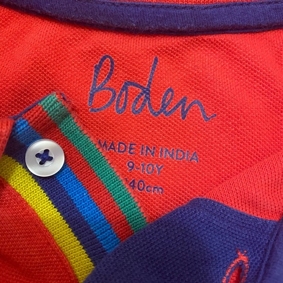 Mini Boden Polo Shirt Red with Rainbow Trim Boys 9-10  [K07] - Picture 3 of 4